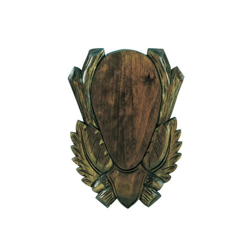 Scudetto per capriolo intagliato con foglie e ghiande in tiglio