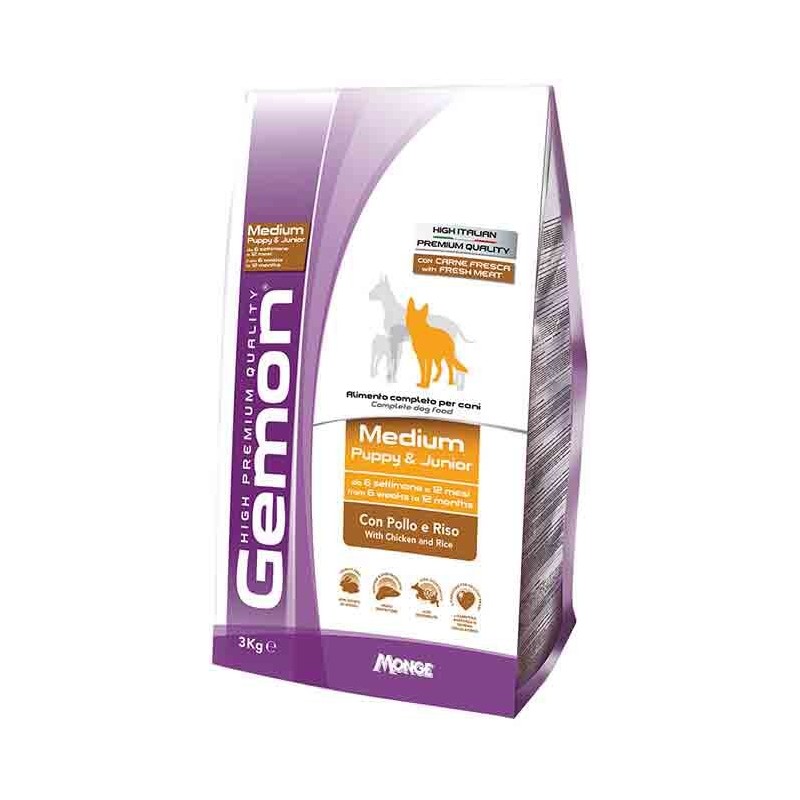 Crocchette Gemon Medium Puppy & Junior con Pollo e Riso 15 Kg - Crocchette Gemon Medium Puppy & Junior con Pollo e Riso 15 Kg -
