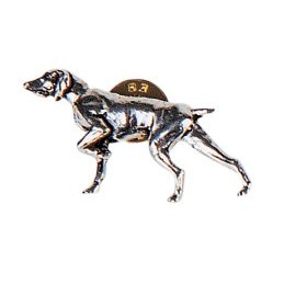 Spilla in peltro bracco tedesco in ferma