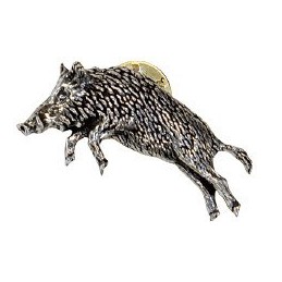 Spilla in peltro raffigurante cinghiale in salto